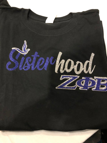 Zeta Greek Lettered w/Dove  Glitter Sisterhood Shirt